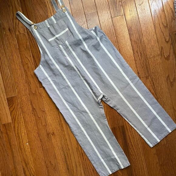L’il Lemons (For Love & Lemons) $85 Kids Gray Stripe Linen Jumpsuit 6T NWOT - Picture 2 of 14